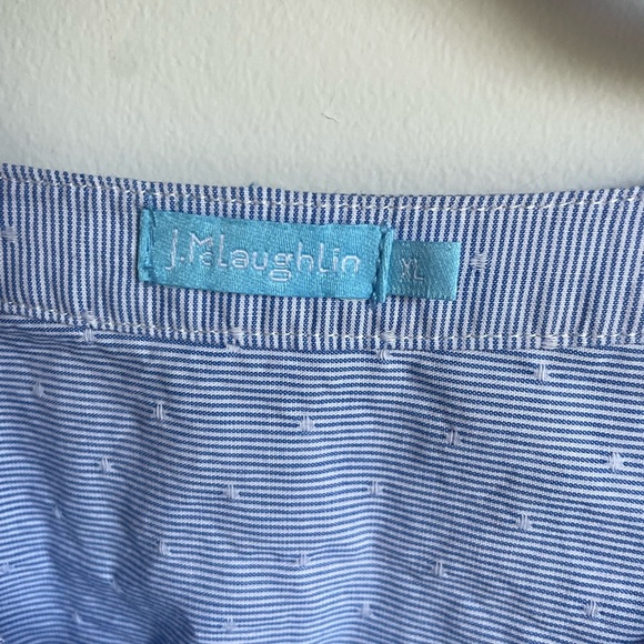 J McLaughlin Size XL Blue White Thin Stripe Cotton Shirt Blouse 3/4 Sleeves (J) - Picture 4 of 6